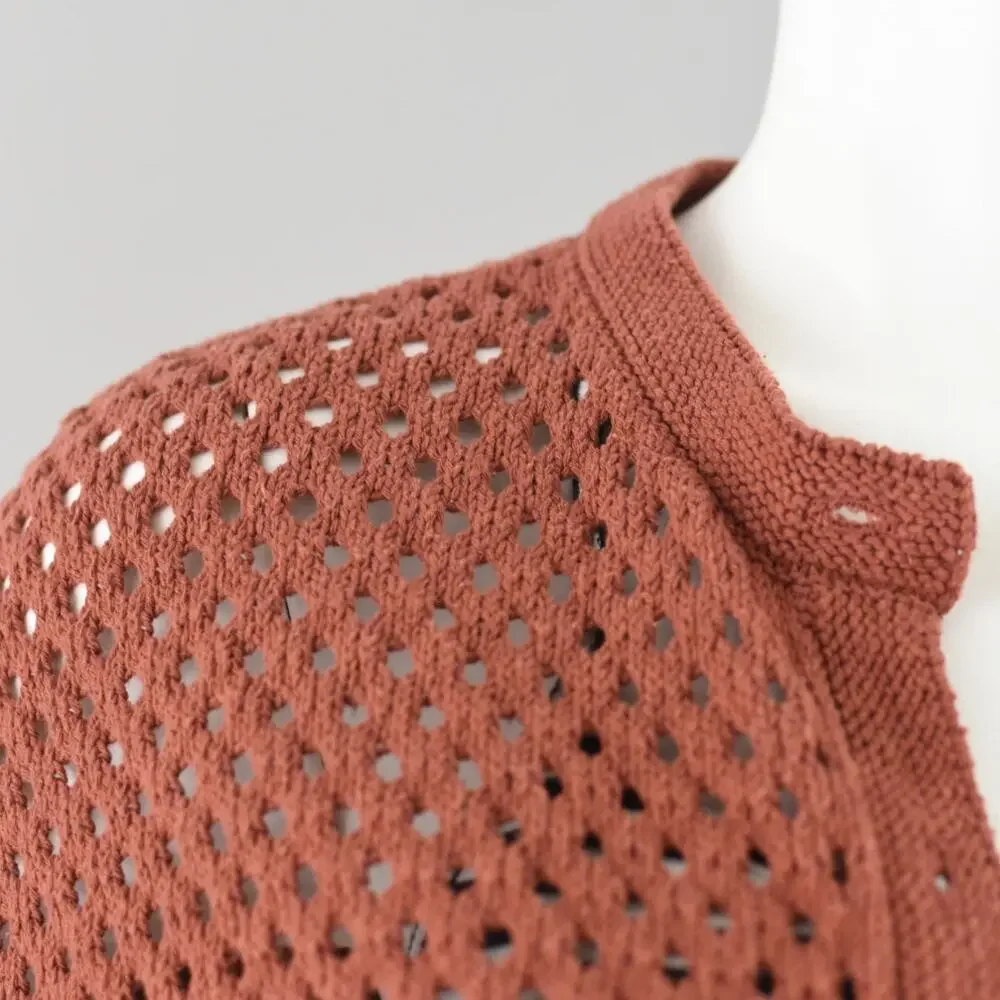 Loft Crochet Short Sleeve Brown Cardigan Women's Medium - Picture 4 of 13